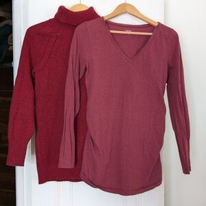 GAP maternity red top bundle - sweater, v-neck long sleeve tee shirt, red